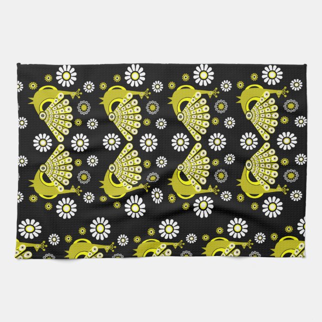 Peacock Bird Graphic Art Kitchen Towel (Horizontal)