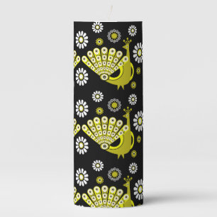 Peacock Bird Graphic Art Pillar Candle
