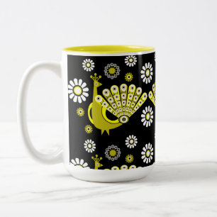 Peacock Bird Graphic Art Two-Tone Coffee Mug
