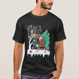 Peacock Bird Lover Xmas Gift Santa Riding Peacock  T-Shirt