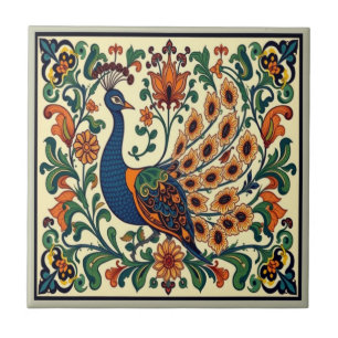 Peacock Bird Morris Morgan Boho  Ceramic Tile