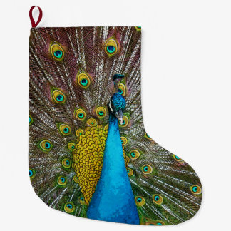 Peacock Bird on Display Large Christmas Stocking
