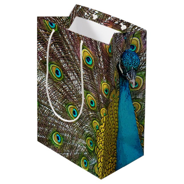 Peacock Bird on Display Medium Gift Bag (Back Angled)
