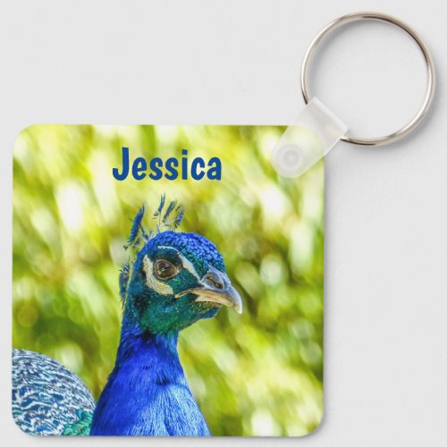 Peacock Bird Personalized Name Keychain