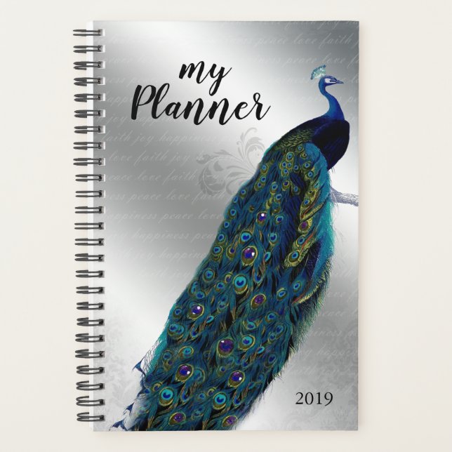 Peacock Bird Silver Letter Day Planner (Front)