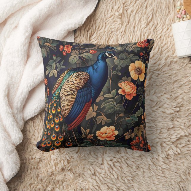 Peacock Bird Vintage Pattern Forest Throw Pillow (Blanket)