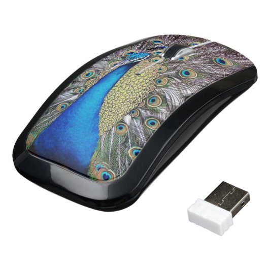 Peacock Bird Wildlife Animal Feathers Wireless Mouse (Angled)