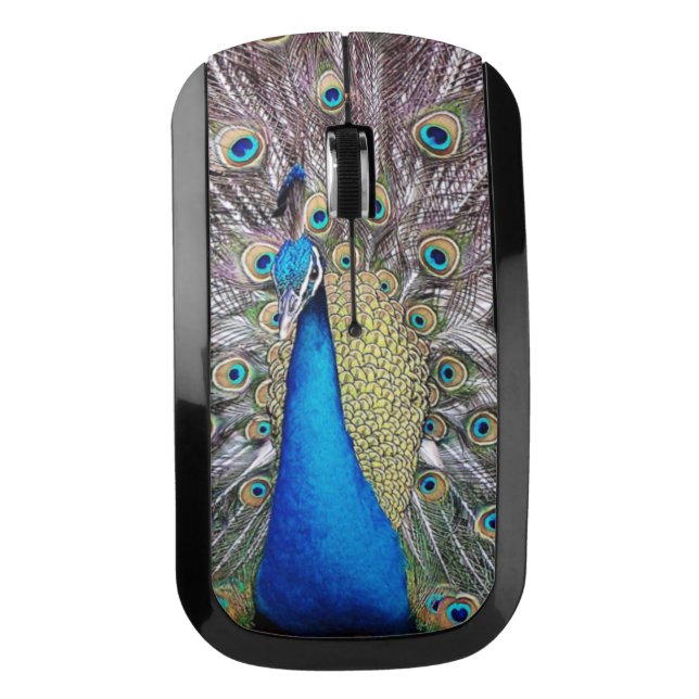 Peacock Bird Wildlife Animal Feathers Wireless Mouse (Front)