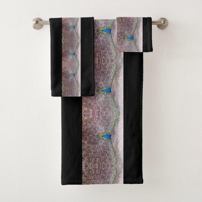 Peacock Bird Wildlife Feathers Teal Bath Towel Set (Insitu)