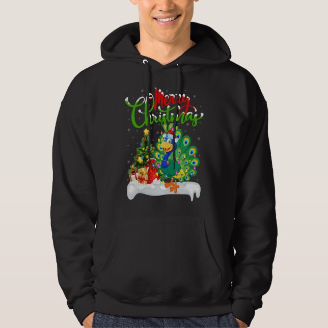 Peacock Bird   Xmas Decorations Santa Peacock Chri Hoodie (Front)