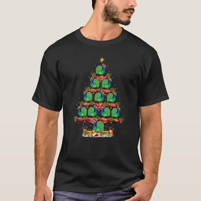 Peacock Bird  Xmas Holiday Santa Peacock Christmas T-Shirt (Front)