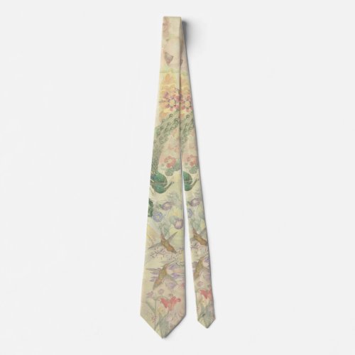 Peacock Birds Feathers Flowers Animals Necktie