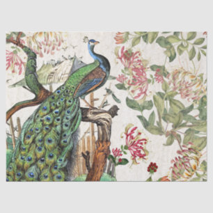 Peacock Birds Honeysuckle Flowers Tissue Paper