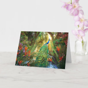 Peacock Birds of Paradise Landscape Painting Card