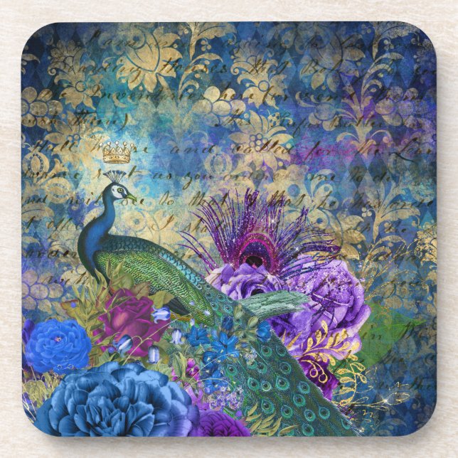 Peacock Birds Trendy Beverage Coaster (Front)
