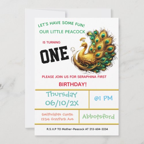 Peacock Birthday Celebration _ 1 Year Invitation