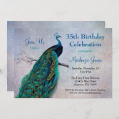 Peacock Birthday Invitation Vintage Blue Bird (Front/Back)