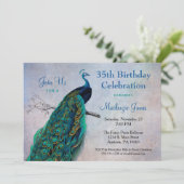 Peacock Birthday Invitation Vintage Blue Bird (Standing Front)