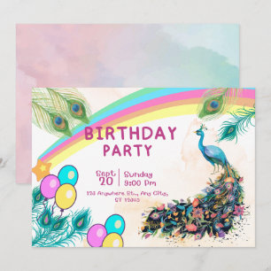  Peacock birthday party  Invitation   