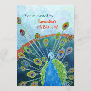 Peacock Birthday Party Invitations for Kids