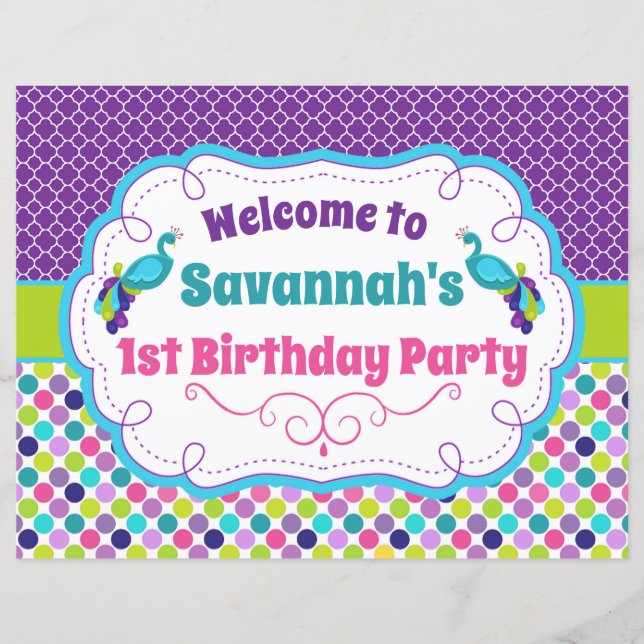 Peacock Birthday Party Welcome Sign (Front)