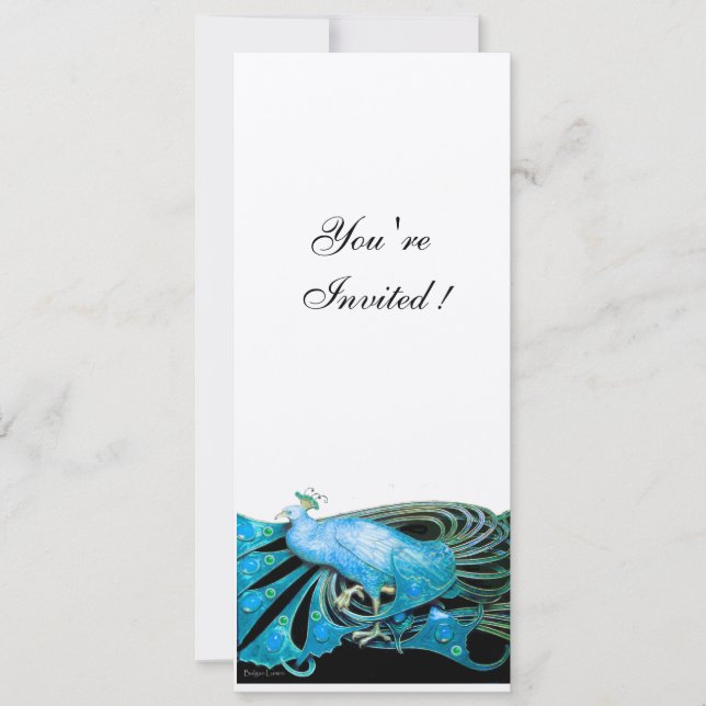PEACOCK  black ,blue ,white, champagne metallic Invitation (Front)