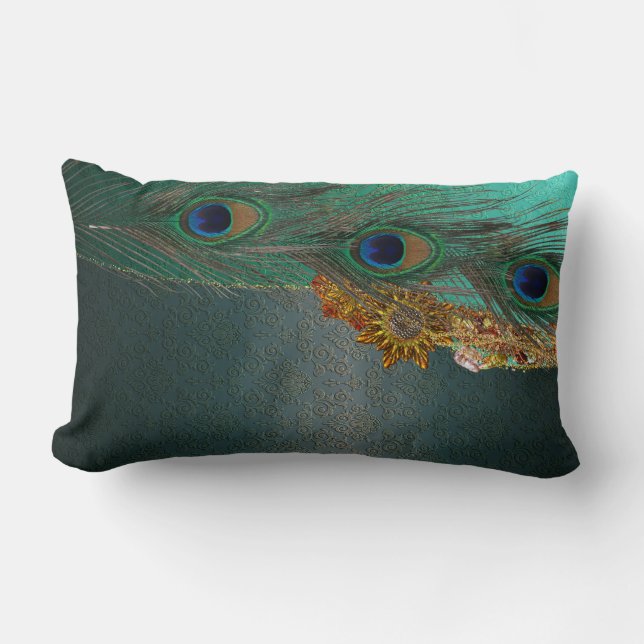Peacock Bling Lumbar Pillow (Front)