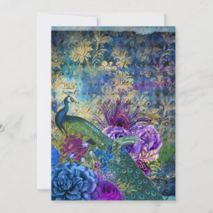 Peacock Blue Abstract Gold Wedding Invitation