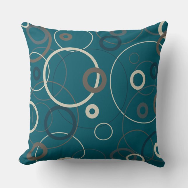 Peacock Blue and Gray Circles   Throw Pillow (Front)