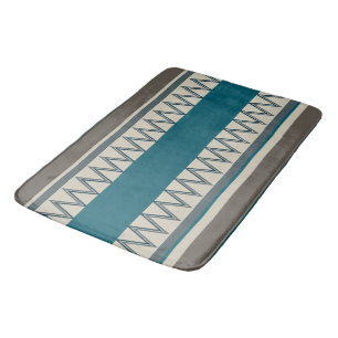 Peacock Blue and Gray Stripes Bath Mat
