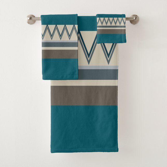 Peacock Blue and Gray Stripes Bath Towel Set (Insitu)