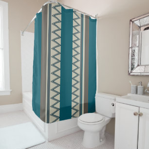 Peacock Blue and Gray Stripes Shower Curtain