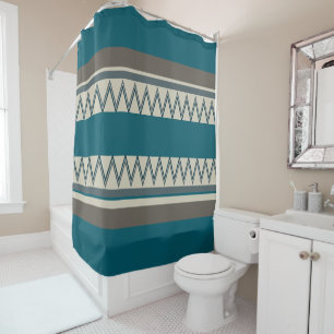 Peacock Blue and Gray Stripes Shower Curtain