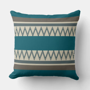 Peacock Blue and Gray Stripes Throw Pillow