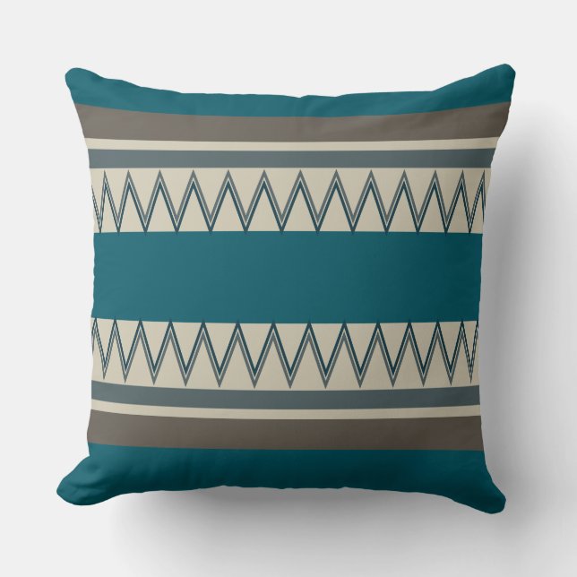 Peacock Blue and Gray Stripes Throw Pillow (Front)