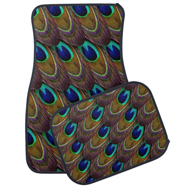 Peacock blue and purple feathers car mat (Set)