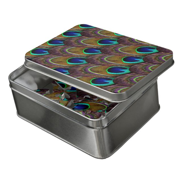 Peacock blue and purple feathers jigsaw puzzle (Lid Open)