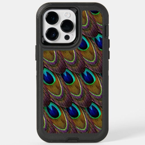 Peacock blue and purple feathers OtterBox iPhone 14 pro max case