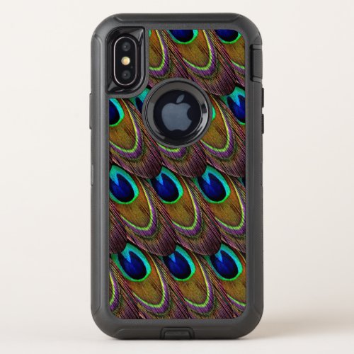 Peacock blue and purple feathers OtterBox defender iPhone x case