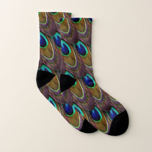 Peacock blue and purple feathers socks