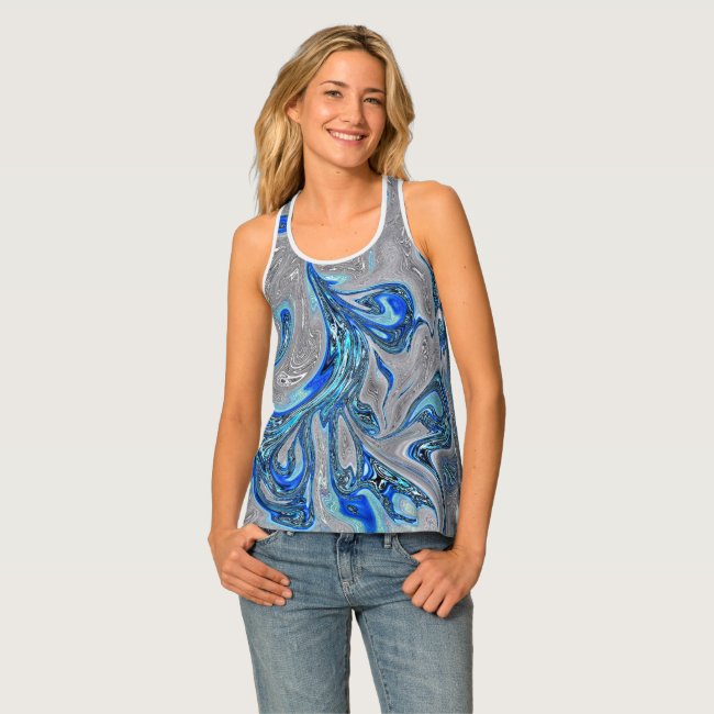 Peacock Blue and Silver Marbled Abstract