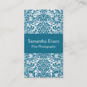 Peacock Blue and White Damask Business Card