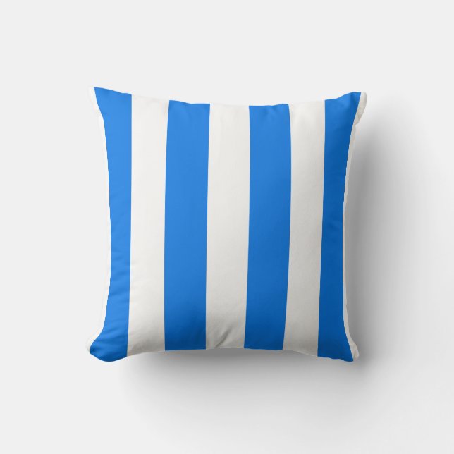 Peacock Blue and White Striped Throw Pillow (Front)