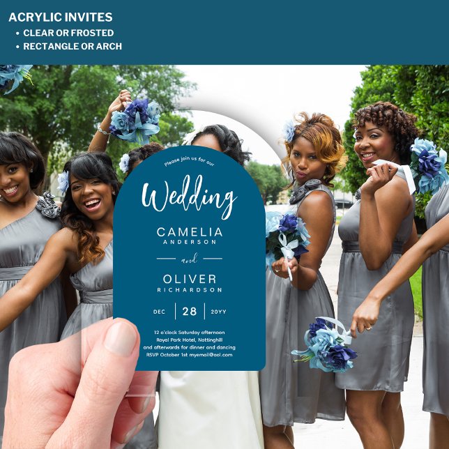 Peacock Blue Arch Acrylic Wedding Invites Modern Acrylic Invitations (Creator Uploaded)