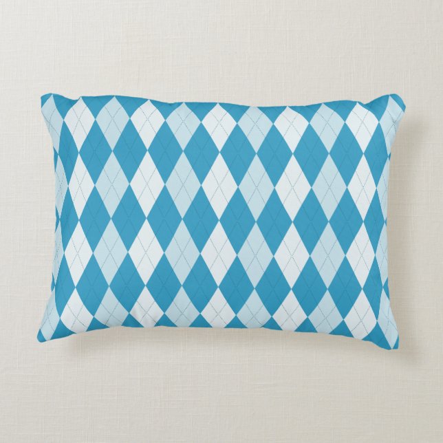 Peacock Blue Argyle Small Diamond Shape Accent Pillow (Back)
