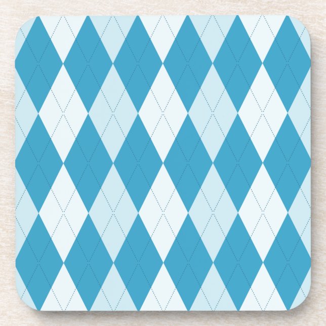 Peacock Blue Argyle Small Diamond Shape Beverage Coaster (Front)