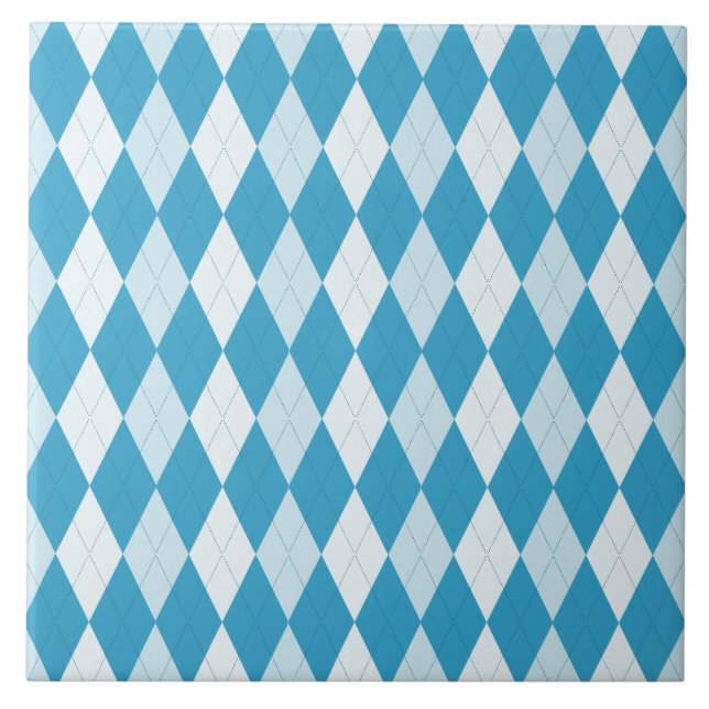 Peacock Blue Argyle Small Diamond Shape Ceramic Tile (Front)