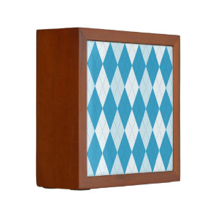 Peacock Blue Argyle Small Diamond Shape Desk Organizer