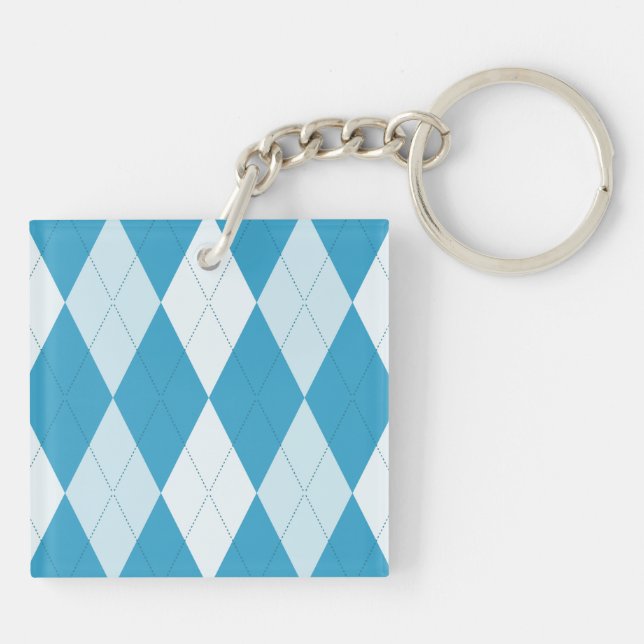 Peacock Blue Argyle Small Diamond Shape Keychain (Back)