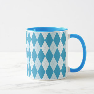 Peacock Blue Argyle Small Diamond Shape Mug